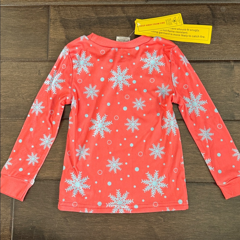 ๐3/$15 Santa Claus Snow Flakes Child Coral Pajamas NEW - Picture 4 of 7